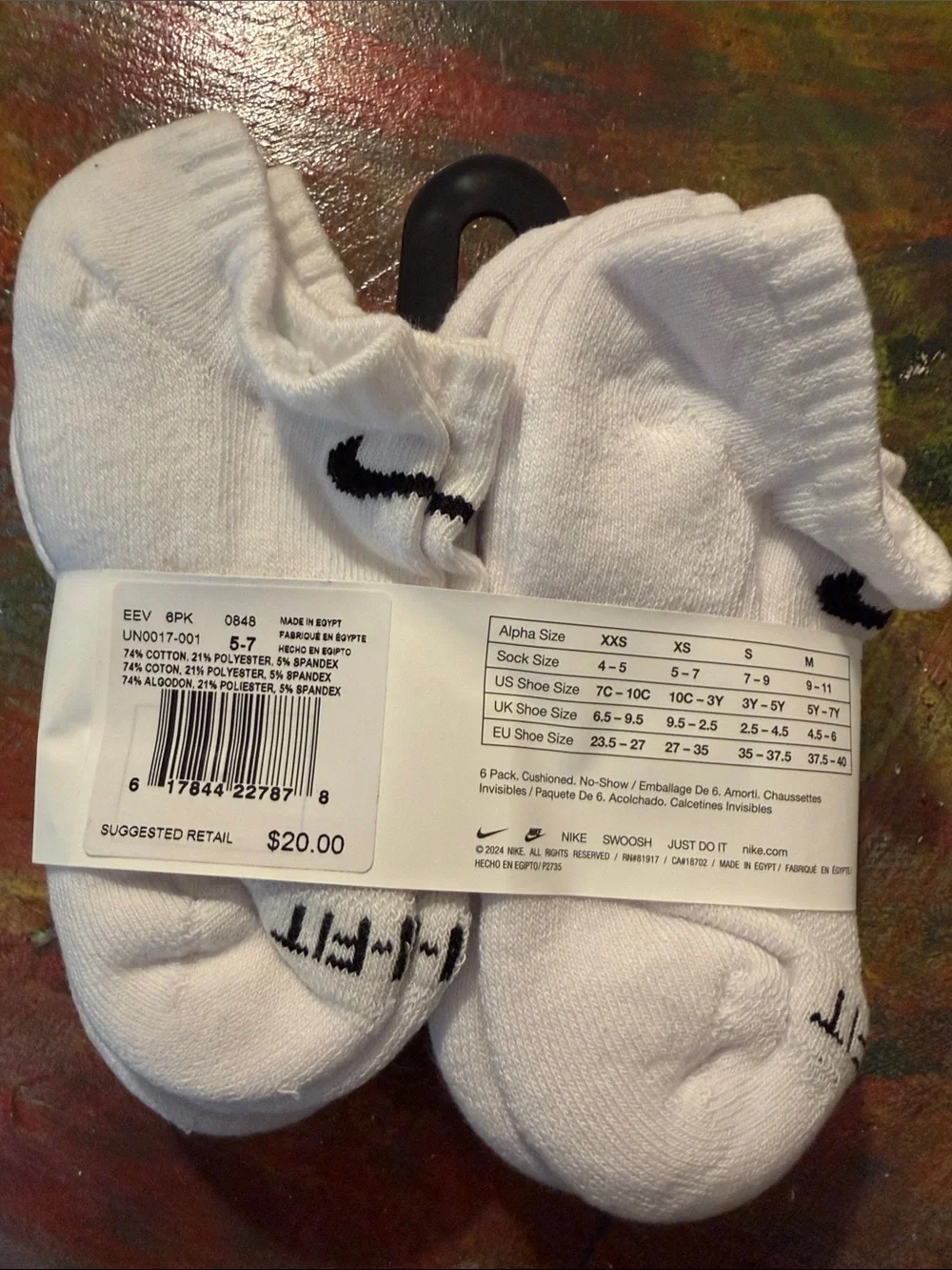 Nike White Low-Cut Athletic No-Show Socks - 6 Pack Dry Fit NEW Sz. XS 5-7 10C-3Y